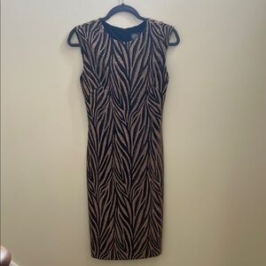 Vince Camuto Black and Gold Animal Print Midi Dress